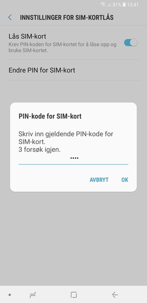 Skriv inn Gjeldende PIN-kode for SIM-kort og velg OK