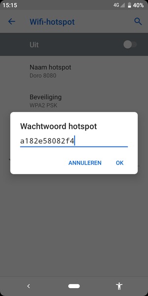 Voer een wachtwoord van een WiFi-hotspot in van ten minste 8 tekens en selecteer OK