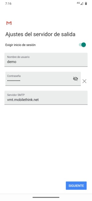 Introduzca la dirección de servidor saliente