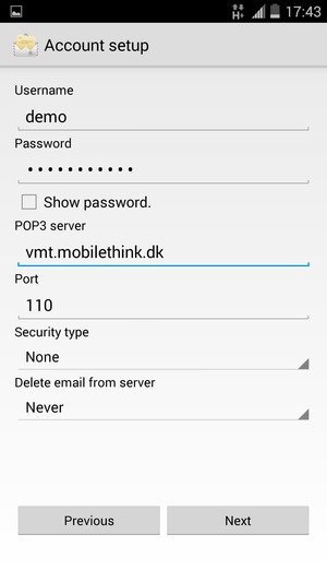 Enter Username and Incoming server address. Select Next