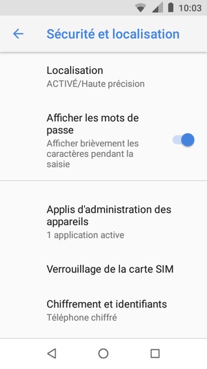 Faites défiler et sélectionnez Verrouillage de la carte SIM