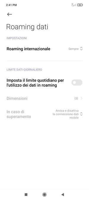 Seleziona Roaming internazionale