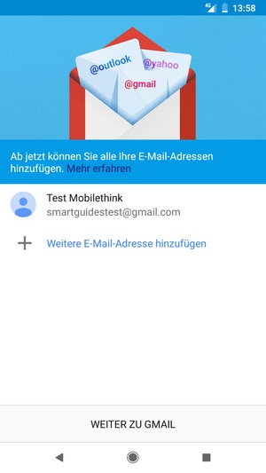 Wählen Sie WEITER ZU GMAIL