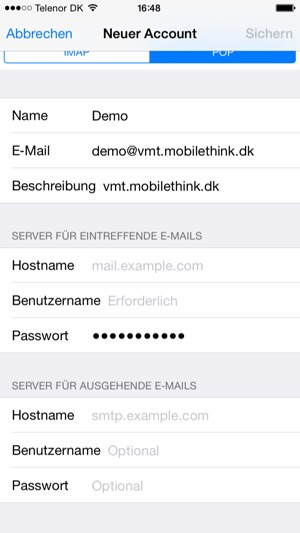 Geben Sie E-Mail-Informationen für SERVER FÜR AUSGEHENDE E-MAILS ein und wählen Sie Sichern