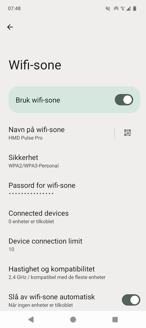 Telefonen din er konfigurert for bruk som et modem