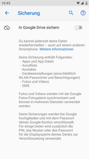 Schalten Sie Auf Google Drive sichern ein
