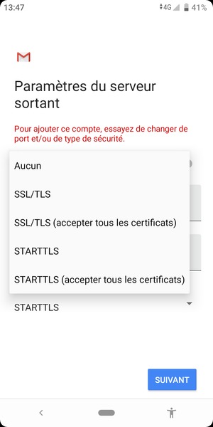 Sélectionnez Aucun puis SUIVANT