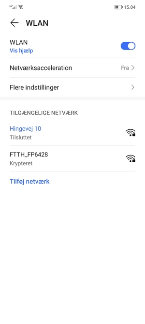 Du er nu tilsluttet Wi-Fi netværket