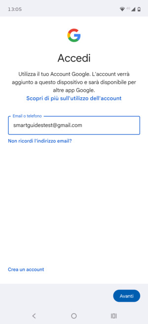 Inserisci il tuo indirizzo Gmail e seleziona Avanti