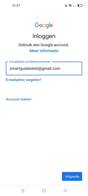 Voer uw Gmail adres in en selecteer Volgende