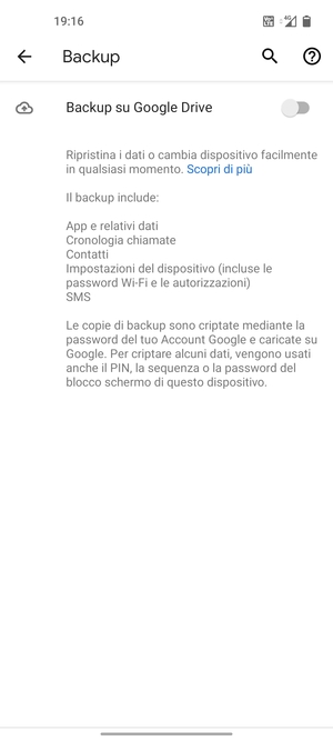 Attiva Backup su Google Drive