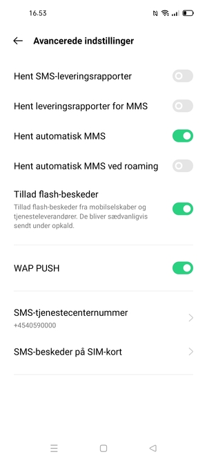 Vælg SMS-tjenestecenternummer