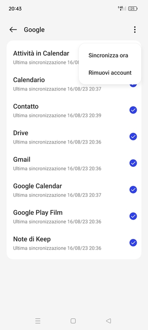 Seleziona Sincronizza ora