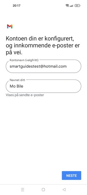 Gi kontoen din et navn, og skriv inn navnet ditt. Velg NESTE