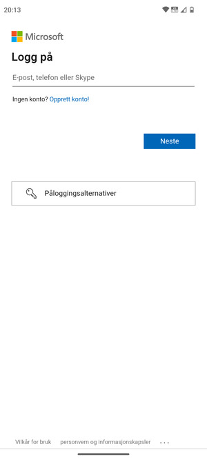 Skriv inn e-postadresse og velg Neste