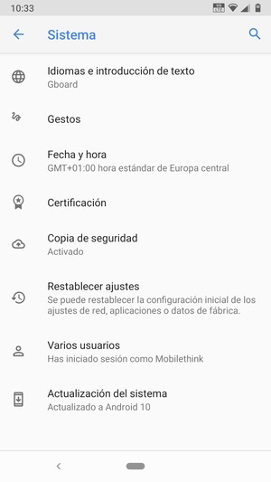 Seleccione Actualización del sistema