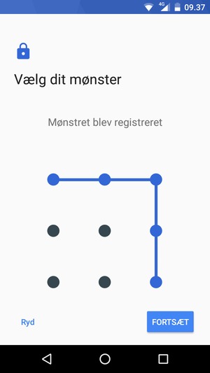 Tegn et oplåsningsmønster og vælg FORTSÆT