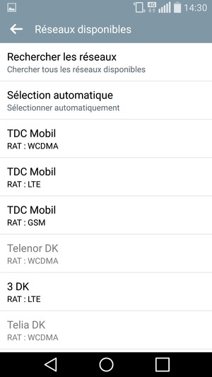 Sélectionnez un opérateur réseau dans la liste