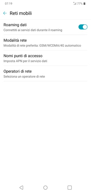 Attiva o disattiva Roaming dati