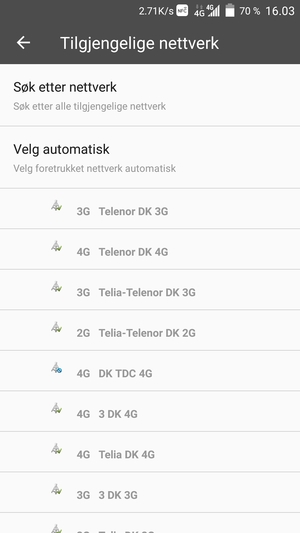Velg en nettverksoperatør fra listen