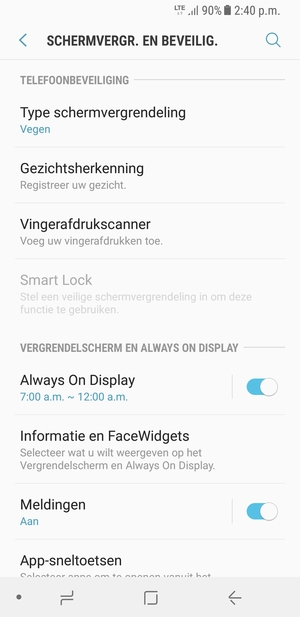 Om uw schermvergrendeling te activeren, ga naar het Schermvergr. en beveilig.-menu en selecteer Type schermvergrendeling