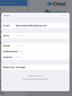 Ange din Exchange-e-postinformation och välj Nästa