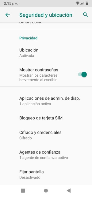 Seleccione Bloqueo de tarjeta SIM