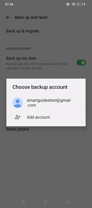 Select your backup account