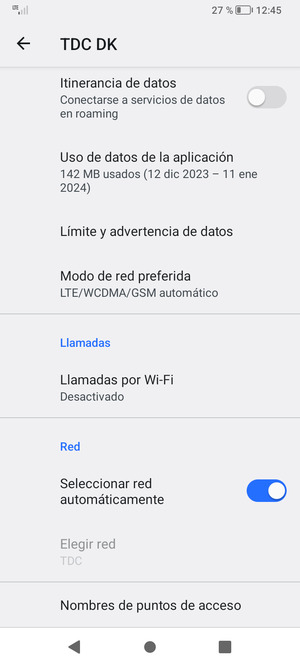 Desactive Seleccionar red automáticamente