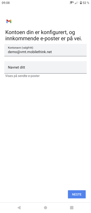 Gi kontoen din et navn, og skriv inn navnet ditt. Velg NESTE