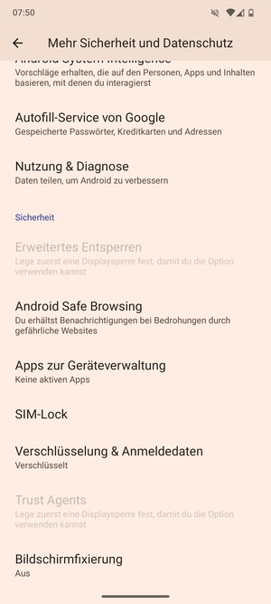 Scrollen Sie und wählen Sie SIM-Lock