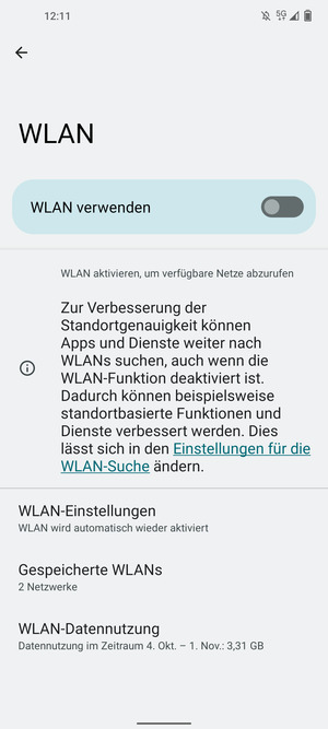 Schalten Sie WLAN verwenden ein