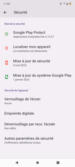 Pour modifier le code PIN de la carte SIM, allez dans le menu Sécurité et sélectionnez Autres paramètres de sécurité