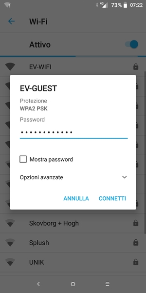 Inserisci la password del Wi-Fi e seleziona CONNETTI