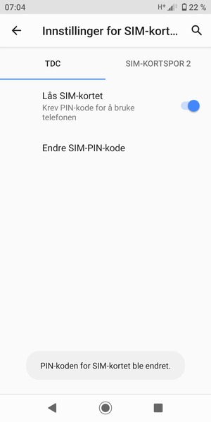 Din PIN-kode for SIM-kort er endret