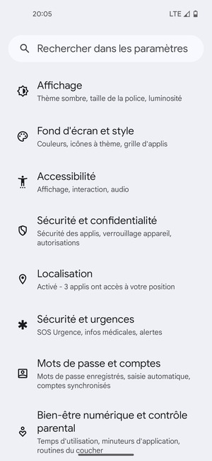 Faites défiler et sélectionnez Localisation