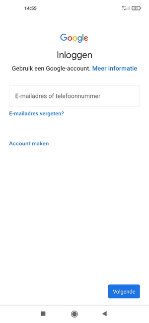 Voer uw Gmail adres in en selecteer Volgende