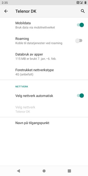 Slå av Velg nettverk automatisk