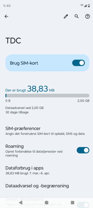 Slå Roaming til eller fra