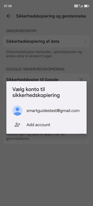Vælg din sikkerhedskopi-konto