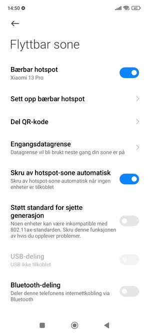 Telefonen din er konfigurert for bruk som et modem