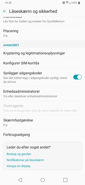For at ændre PIN-koden til sim-kortet, scroll til og vælg Konfigurer SIM-kortlås