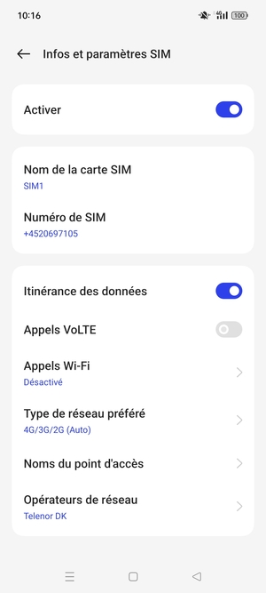 Activer ou désactiver Itinérance des données
