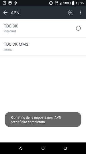 Le impostazioni del tuo telefono saranno ripristinate secondo le impostazioni internet e MMS predefinite