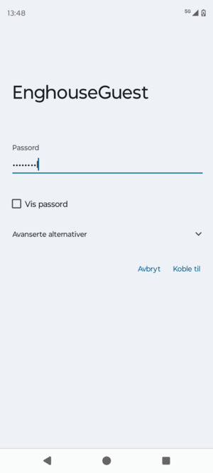 Skriv inn Wi-Fi-passord og velg Koble til