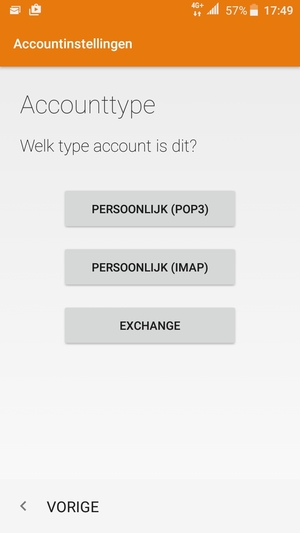 Selecteer PERSOONLIJK (POP3) of PERSOONLIJK (IMAP)