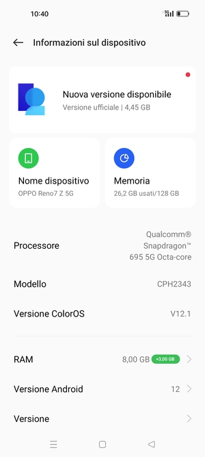 Seleziona Aggiornamento software