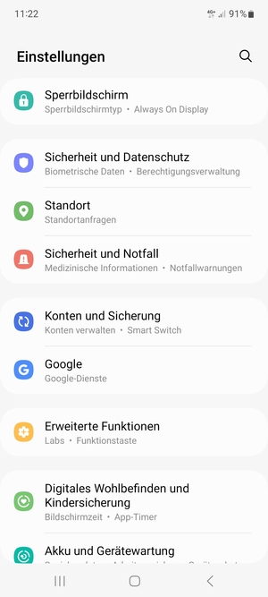 Scrollen Sie und wählen Sie Konten und Sicherung