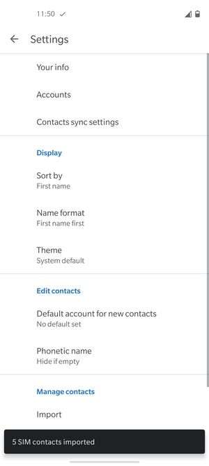 Your contacts will be saved to your Google account and saved to your phone the next time Google is synced.