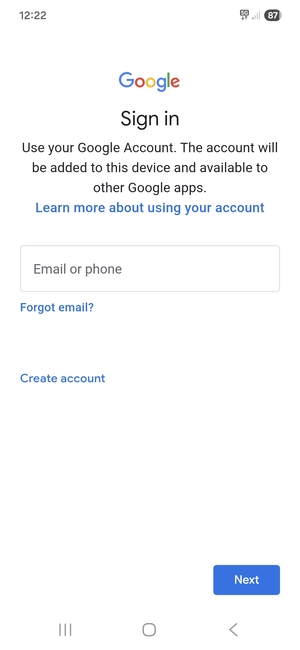 Enter your Gmail  address and select Next